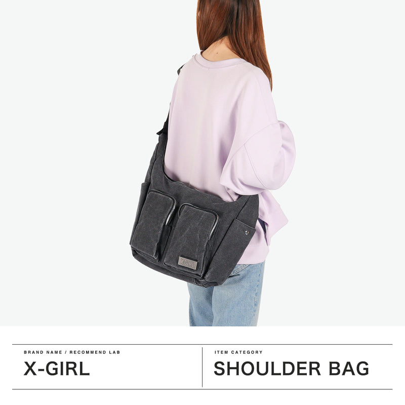 X-girl肩带女士越野袋大品牌X-girl crossbody的成人轻巧的酷徽标时尚A4双口袋Messenger Bag 105251053003