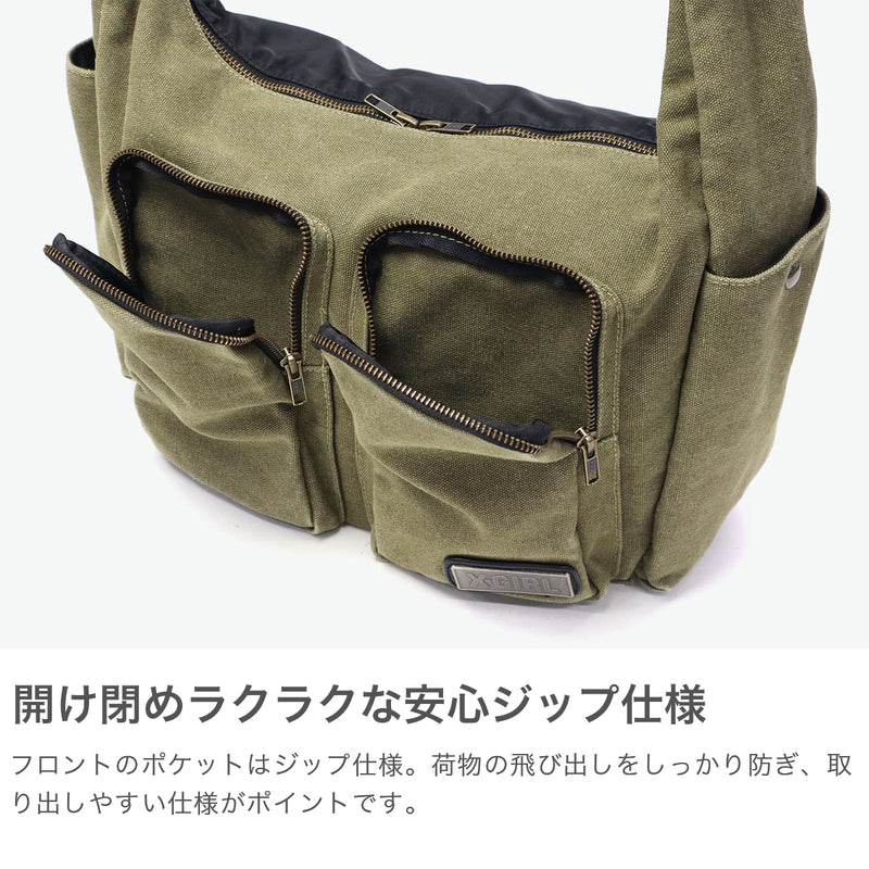 X-girl肩带女士越野袋大品牌X-girl crossbody的成人轻巧的酷徽标时尚A4双口袋Messenger Bag 105251053003