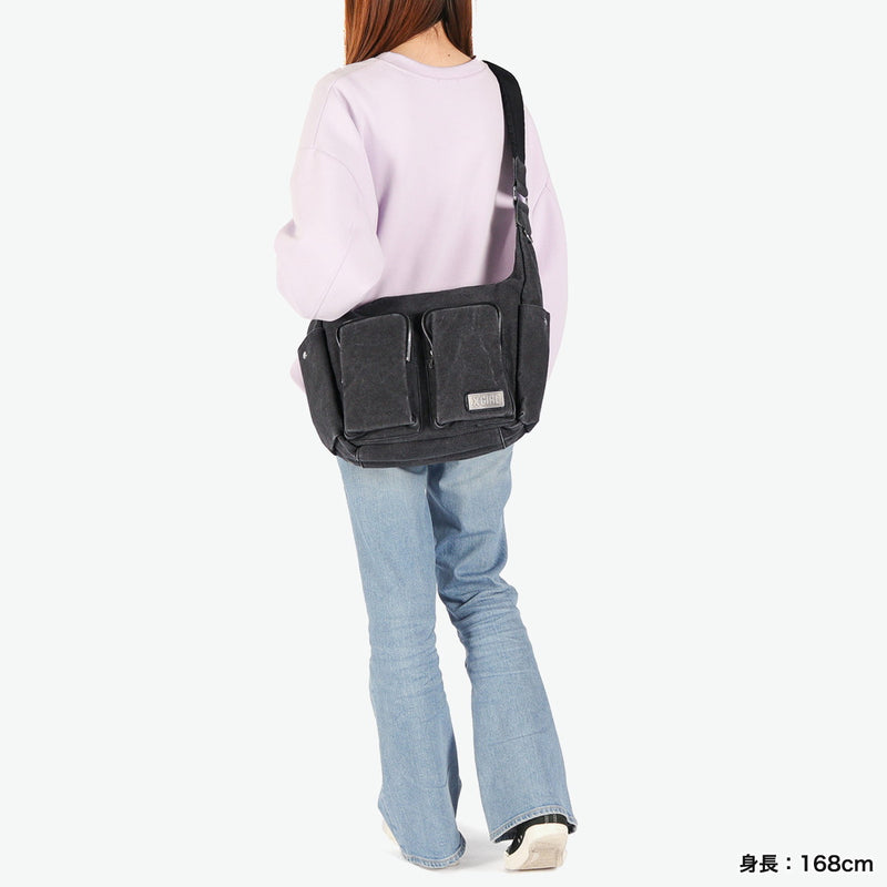 X-girl肩带女士越野袋大品牌X-girl crossbody的成人轻巧的酷徽标时尚A4双口袋Messenger Bag 105251053003