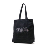 エックスガール トートバッグ レディース A4 B4 大きめ X-girl バッグ 軽量 軽い 布 ブランド 縦 縦型 通学 デニム デニム生地 ラインストーン トート おしゃれ RHINESTONE STARDUST LOGO TOTE BAG 105252053001