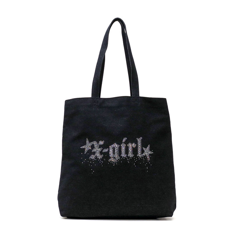 エックスガール トートバッグ レディース A4 B4 大きめ X-girl バッグ 軽量 軽い 布 ブランド 縦 縦型 通学 デニム デニム生地 ラインストーン トート おしゃれ RHINESTONE STARDUST LOGO TOTE BAG 105252053001