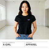 エックスガール Tシャツ レディース X-girl 半袖 綿100% 無地 ロゴ ブランド おしゃれ かわいい カジュアル クルーネック 2枚セット 白 黒 コンパクト トップス カットソー LOGO AND BUTTERFLY 2P S/S BABY TEE 105252011032
