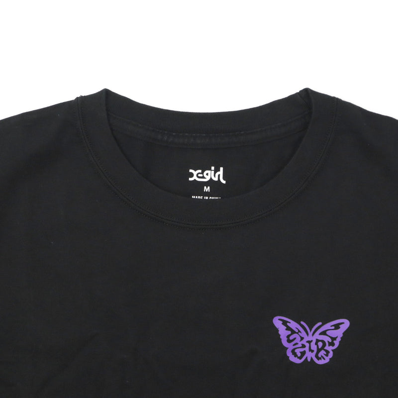 エックスガール Tシャツ レディース X-girl 半袖 綿100% 無地 ロゴ ブランド おしゃれ かわいい カジュアル クルーネック 2枚セット 白 黒 コンパクト トップス カットソー LOGO AND BUTTERFLY 2P S/S BABY TEE 105252011032