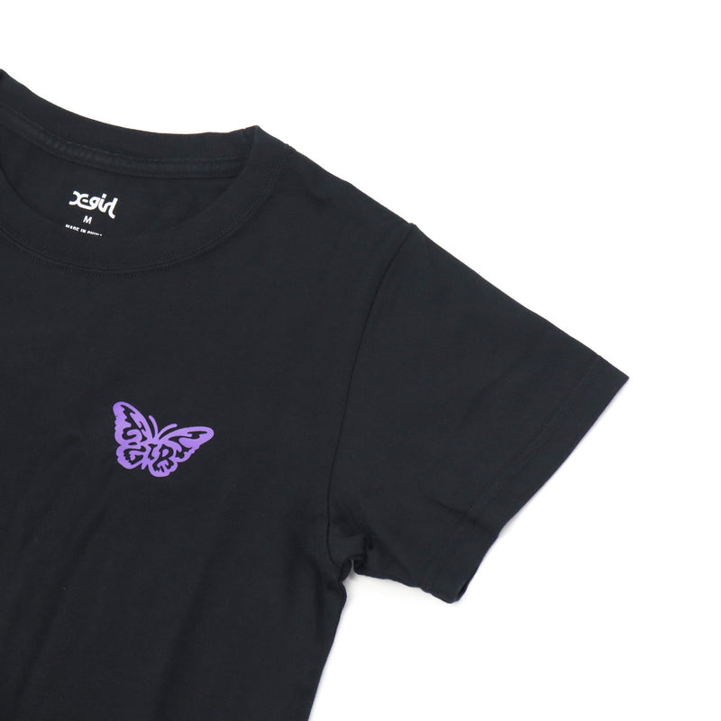 エックスガール Tシャツ レディース X-girl 半袖 綿100% 無地 ロゴ ブランド おしゃれ かわいい カジュアル クルーネック 2枚セット 白 黒 コンパクト トップス カットソー LOGO AND BUTTERFLY 2P S/S BABY TEE 105252011032
