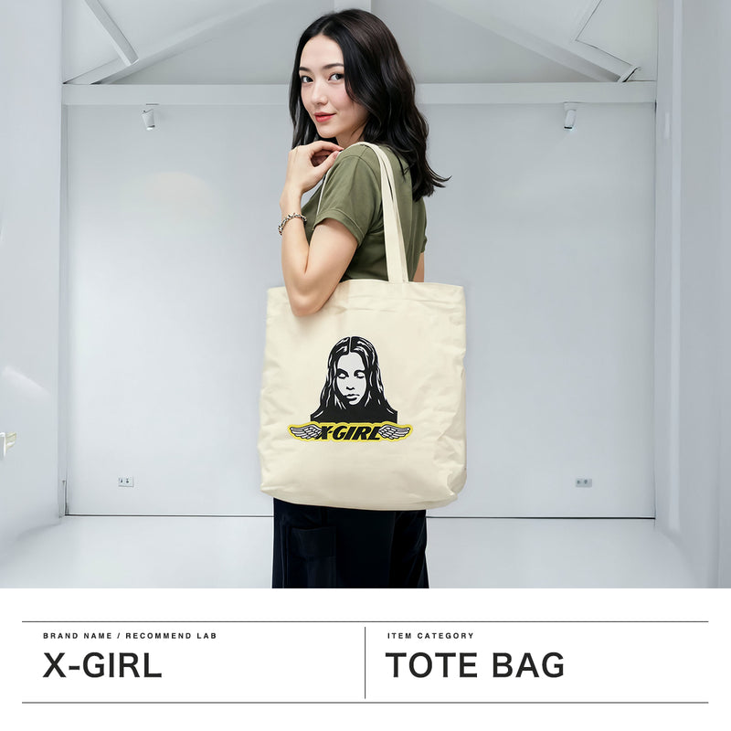 エックスガール トートバッグ レディース A4 大きめ キャンバス X-girl バッグ 軽量 軽い 通学 通勤 普段 ブランド ロゴ 無地 肩掛け カジュアル かわいい おしゃれ キャンバストート ANGEL FACE PATCH TOTE BAG 105252053002