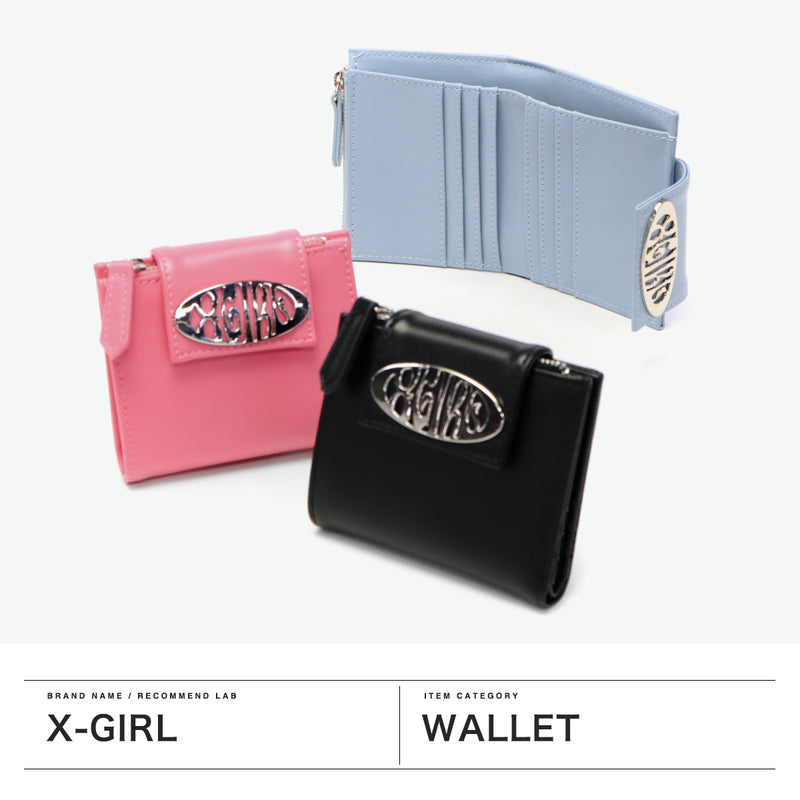 エックスガール 財布 レディース コンパクト 二つ折り X-girl 二つ折り財布 小さめ ブランド ミニ財布 かわいい おしゃれ 二つ折 薄い スリム 小銭入れ カード ロゴ METAL OVAL LOGO BUCKLE WALLET 105252054002