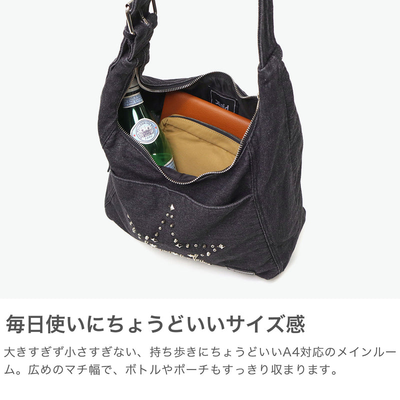 【セール30％OFF】 エックスガール ショルダーバッグ レディース A4 X-girl バッグ 小さめ 斜めがけ 軽量 大人 女子 ワンハンドル Y2K デニム おしゃれ 黒 星 ブラック ストリート STUDDED DENIM SHOULDER BAG 105252053013