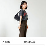 【セール30％OFF】 エックスガール ハンドバッグ 小さめ X-girl バッグ レディース 黒 トートバッグ ファスナー付き ワンハンドル ミニバッグ ミニ 小さい 軽量 レトロ 肩掛け Y2K RHINESTONE LABEL HANDBAG 105252053006