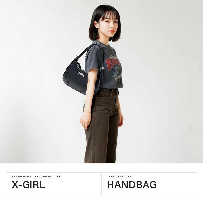 【セール30％OFF】 エックスガール ハンドバッグ 小さめ X-girl バッグ レディース 黒 トートバッグ ファスナー付き ワンハンドル ミニバッグ ミニ 小さい 軽量 レトロ 肩掛け Y2K RHINESTONE LABEL HANDBAG 105252053006