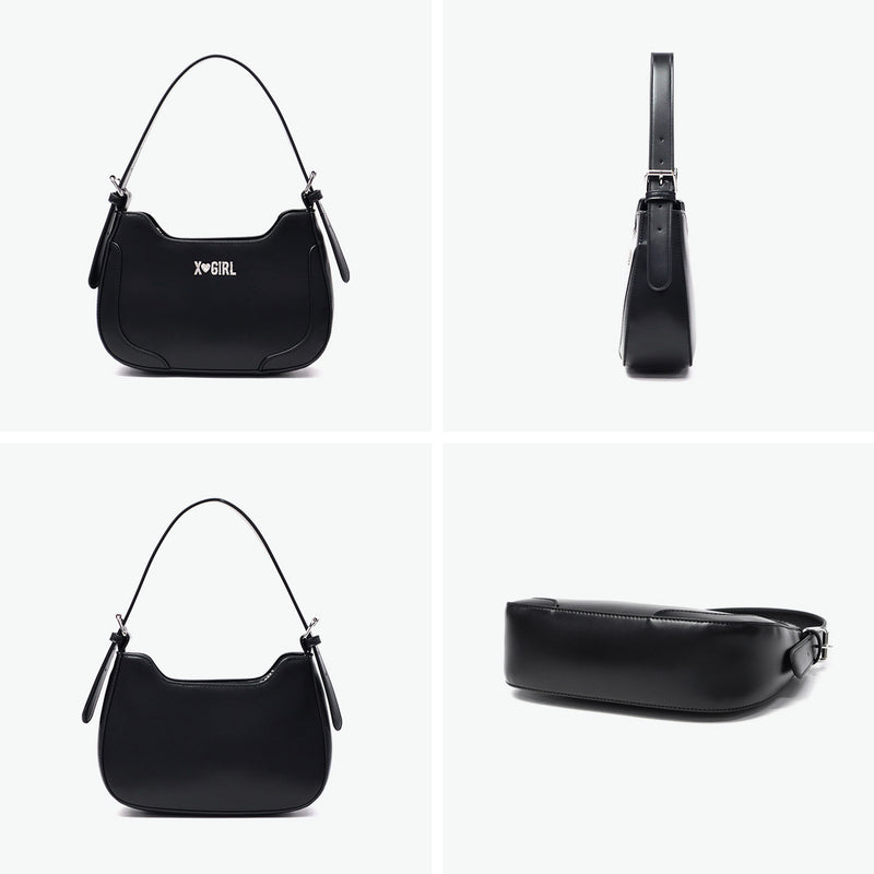 【セール30％OFF】 エックスガール ハンドバッグ 小さめ X-girl バッグ レディース 黒 トートバッグ ファスナー付き ワンハンドル ミニバッグ ミニ 小さい 軽量 レトロ 肩掛け Y2K RHINESTONE LABEL HANDBAG 105252053006