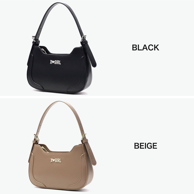 【セール30％OFF】 エックスガール ハンドバッグ 小さめ X-girl バッグ レディース 黒 トートバッグ ファスナー付き ワンハンドル ミニバッグ ミニ 小さい 軽量 レトロ 肩掛け Y2K RHINESTONE LABEL HANDBAG 105252053006