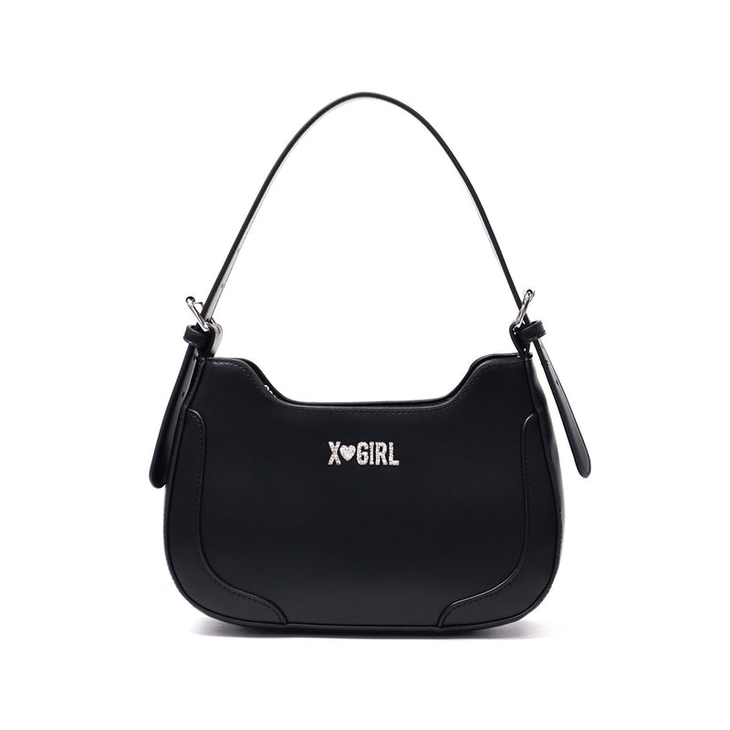 【セール30％OFF】 エックスガール ハンドバッグ 小さめ X-girl バッグ レディース 黒 トートバッグ ファスナー付き ワンハンドル ミニバッグ ミニ 小さい 軽量 レトロ 肩掛け Y2K RHINESTONE LABEL HANDBAG 105252053006