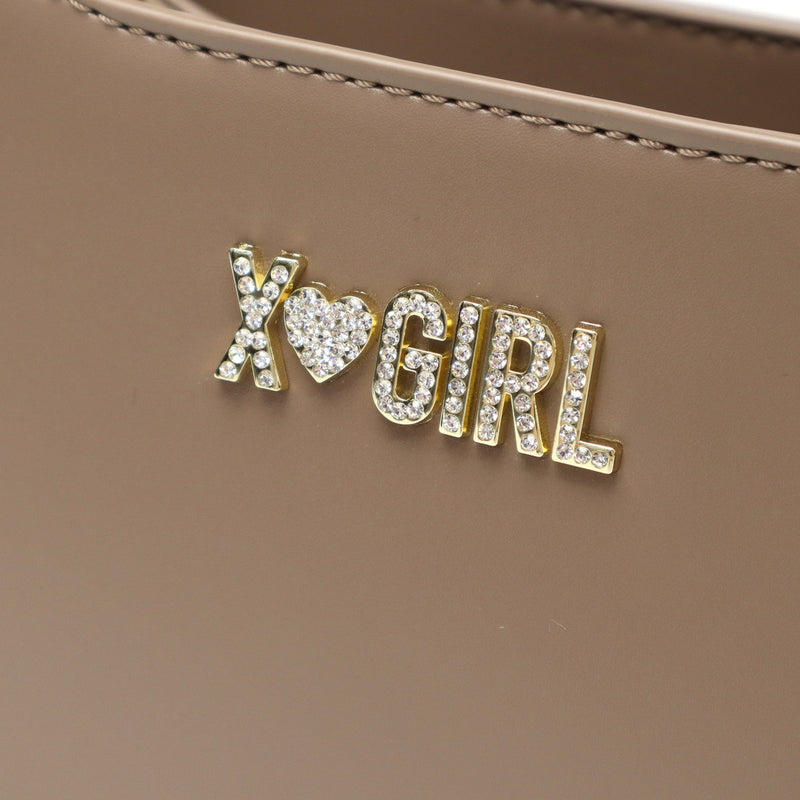 【セール30％OFF】 エックスガール ハンドバッグ 小さめ X-girl バッグ レディース 黒 トートバッグ ファスナー付き ワンハンドル ミニバッグ ミニ 小さい 軽量 レトロ 肩掛け Y2K RHINESTONE LABEL HANDBAG 105252053006