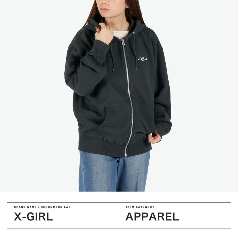 エックスガール パーカー レディース ジップ薄手 X-girl 秋 冬 大きめ おしゃれ ブランド ジップアップ スウェットパーカ 綿 フーディー ストリート トップス FACE BOX PATCH ZIP UP SWEAT HOODIE 105253012005