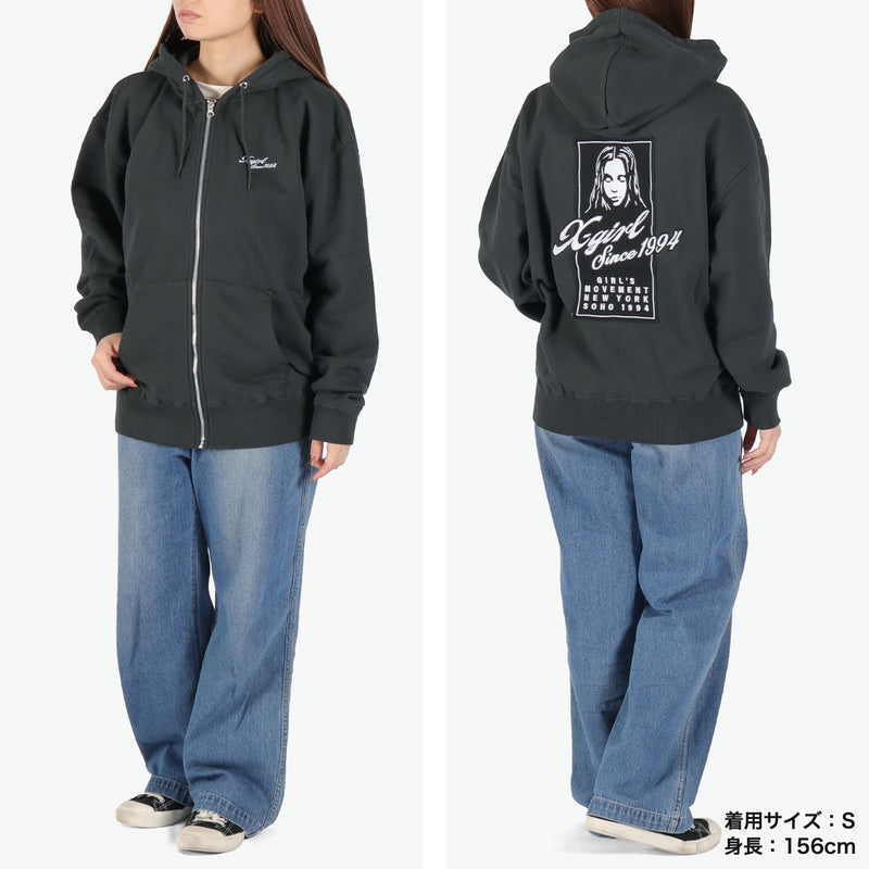 エックスガール パーカー レディース ジップ薄手 X-girl 秋 冬 大きめ おしゃれ ブランド ジップアップ スウェットパーカ 綿 フーディー ストリート トップス FACE BOX PATCH ZIP UP SWEAT HOODIE 105253012005