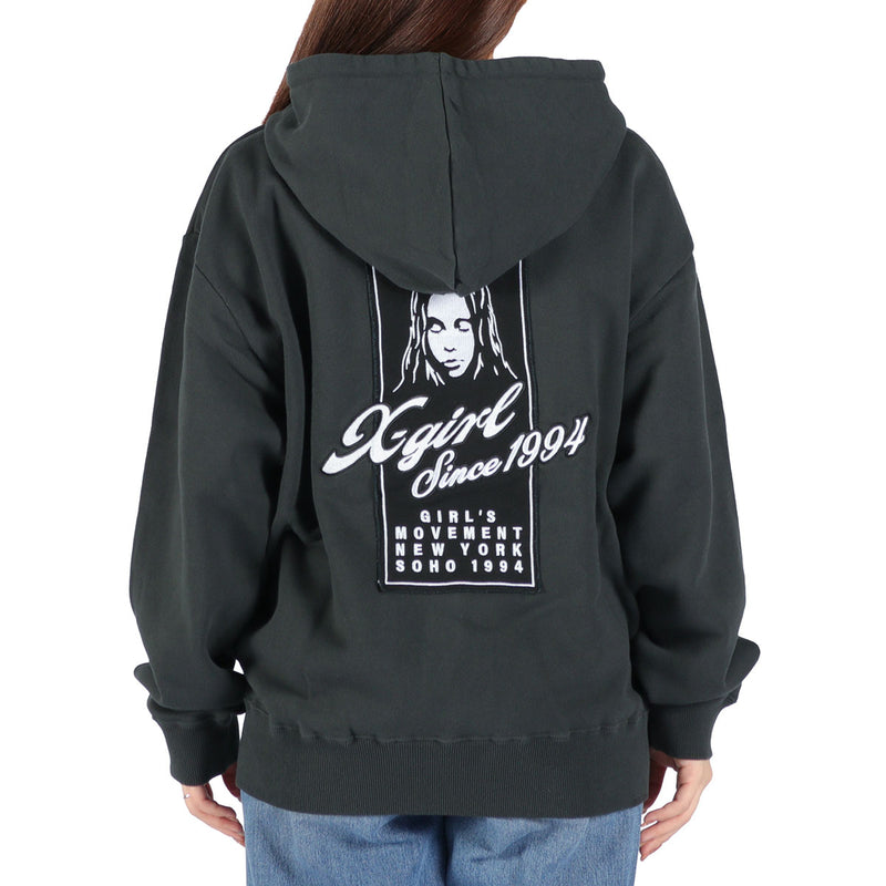 エックスガール パーカー レディース ジップ薄手 X-girl 秋 冬 大きめ おしゃれ ブランド ジップアップ スウェットパーカ 綿 フーディー ストリート トップス FACE BOX PATCH ZIP UP SWEAT HOODIE 105253012005