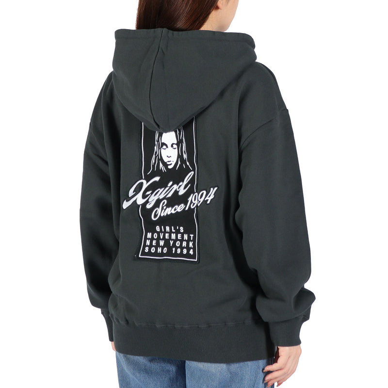 エックスガール パーカー レディース ジップ薄手 X-girl 秋 冬 大きめ おしゃれ ブランド ジップアップ スウェットパーカ 綿 フーディー ストリート トップス FACE BOX PATCH ZIP UP SWEAT HOODIE 105253012005