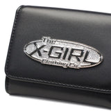 エックスガール 三つ折り財布 レディース かわいい 女子高生 ブランド X-girl 財布 折り財布 ウォレット コンパクト 黒 ブラック 三つ折り 小さめ SILVER GLITTER OVAL LOGO BUCKLE MINI WALLET 105253054008