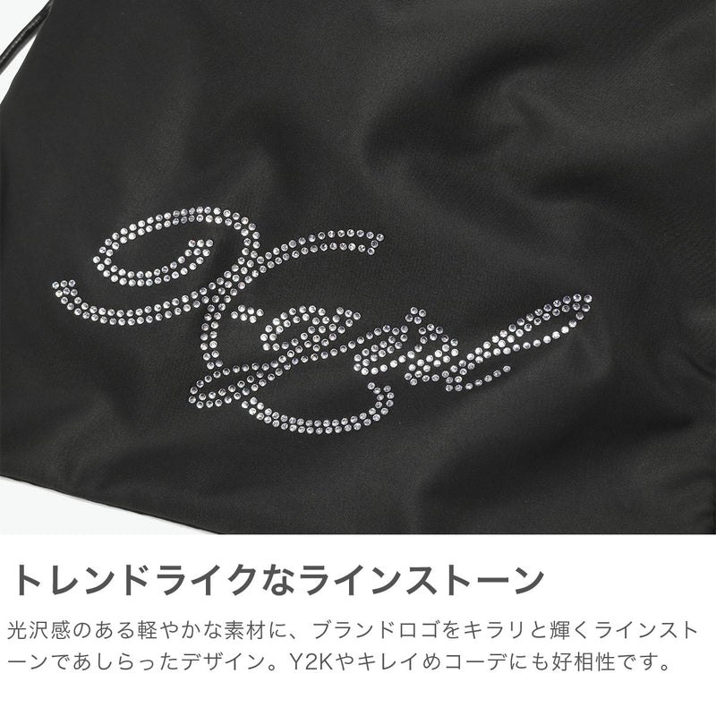 エックスガール ナップサック レディース おしゃれ リュック X-girl かわいい 軽量 ブランド ストリート バッグ 巾着 高校生 女子 大人 ラインストーン ロゴ ブラック A4 RHINESTONE KNAPSACK 105254053008