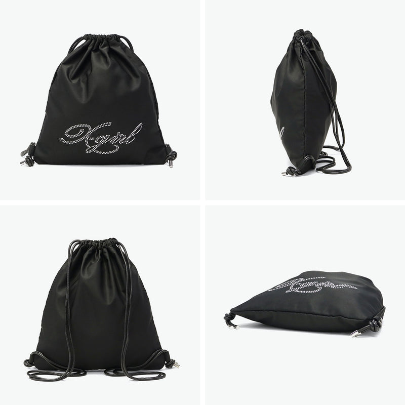 エックスガール ナップサック レディース おしゃれ リュック X-girl かわいい 軽量 ブランド ストリート バッグ 巾着 高校生 女子 大人 ラインストーン ロゴ ブラック A4 RHINESTONE KNAPSACK 105254053008