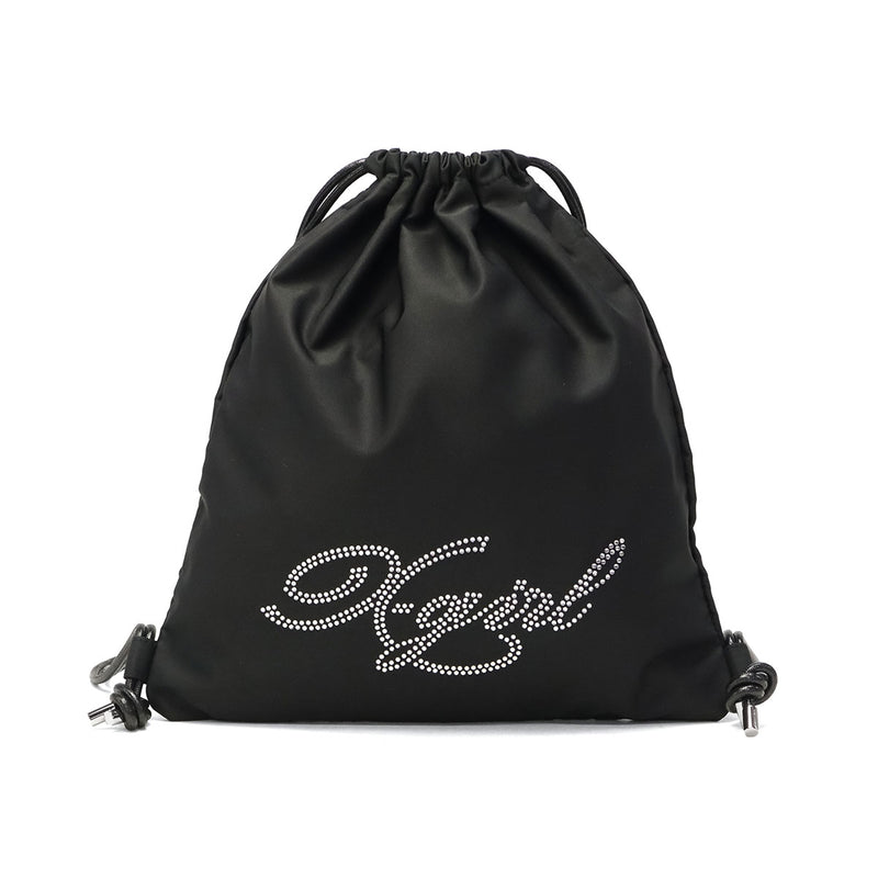 エックスガール ナップサック レディース おしゃれ リュック X-girl かわいい 軽量 ブランド ストリート バッグ 巾着 高校生 女子 大人 ラインストーン ロゴ ブラック A4 RHINESTONE KNAPSACK 105254053008