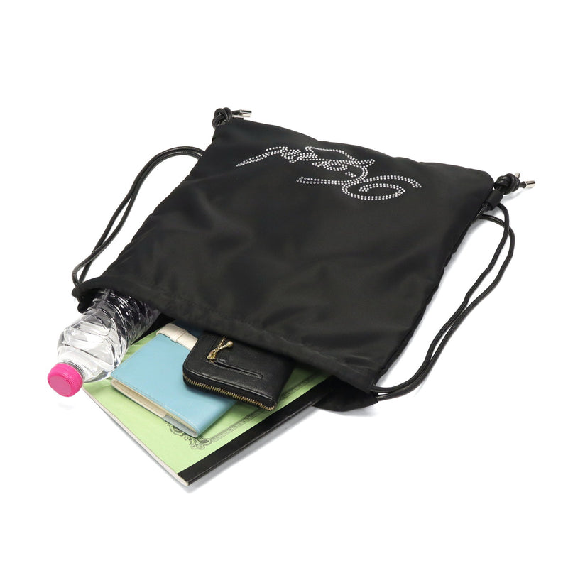 エックスガール ナップサック レディース おしゃれ リュック X-girl かわいい 軽量 ブランド ストリート バッグ 巾着 高校生 女子 大人 ラインストーン ロゴ ブラック A4 RHINESTONE KNAPSACK 105254053008