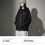 エックスガール パーカー レディース ブランド X-girl ジップパーカー 裏起毛 大きめ おしゃれ かわいい スウェット フーディー ロゴ 秋 冬 RHINESTONE LOGO AND FACE ZIP UP SWEAT HOODIE 105261012017