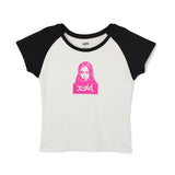 エックスガール Tシャツ レディース 綿100％ X-girl 半袖 丈短め かわいい おしゃれ カジュアル 半袖Tシャツ クルーネック コットン ロゴ ブランド ショート丈 Y2K 大人 FACE RAGLAN S/S BABY TEE 105262011001
