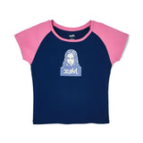 エックスガール Tシャツ レディース 綿100％ X-girl 半袖 丈短め かわいい おしゃれ カジュアル 半袖Tシャツ クルーネック コットン ロゴ ブランド ショート丈 Y2K 大人 FACE RAGLAN S/S BABY TEE 105262011001
