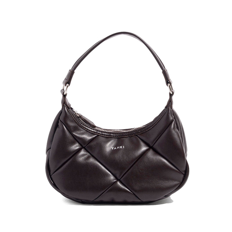 ヤーキ ハンドバッグ レディース 小さめ YAHKI バッグ 軽量 軽い ブランド コンパクト ミニ 上品 大人 おしゃれ かわいい シンプル キルティング ハーフムーン フェイクレザー FAKE LEATHER HAND BAG YH-745