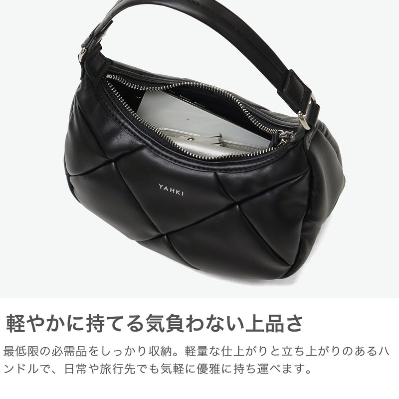 ヤーキ ハンドバッグ レディース 小さめ YAHKI バッグ 軽量 軽い ブランド コンパクト ミニ 上品 大人 おしゃれ かわいい シンプル キルティング ハーフムーン フェイクレザー FAKE LEATHER HAND BAG YH-745
