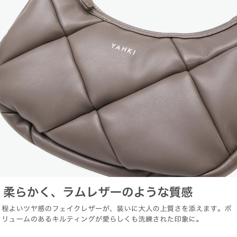 ヤーキ ハンドバッグ レディース 小さめ YAHKI バッグ 軽量 軽い ブランド コンパクト ミニ 上品 大人 おしゃれ かわいい シンプル キルティング ハーフムーン フェイクレザー FAKE LEATHER HAND BAG YH-745