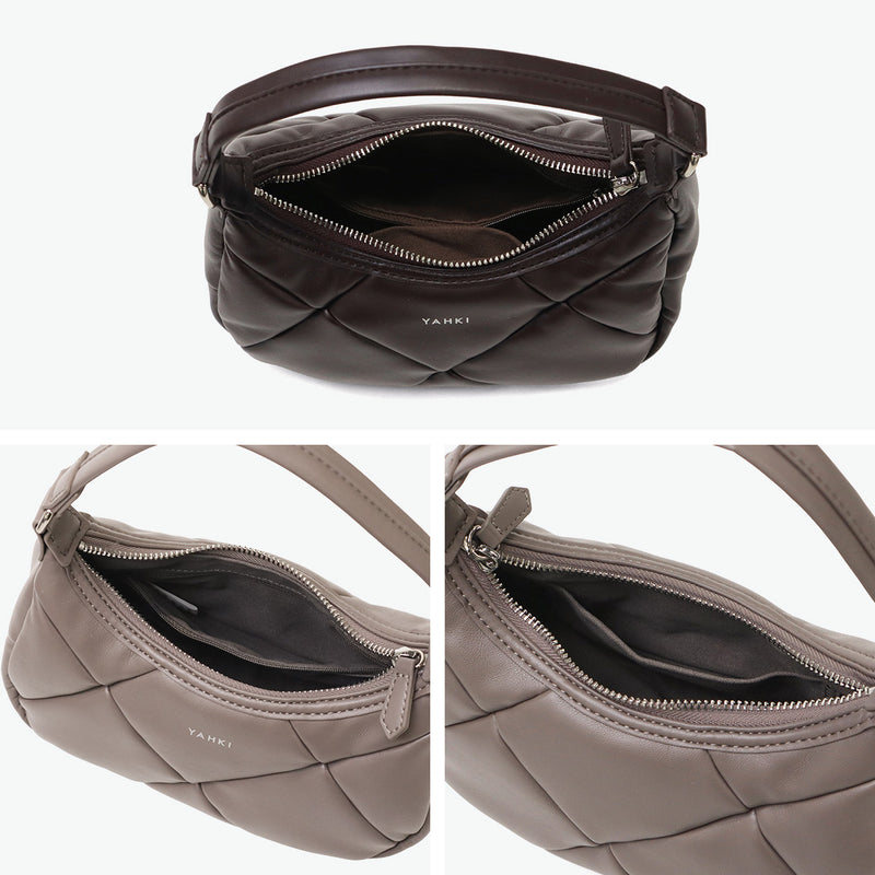 ヤーキ ハンドバッグ レディース 小さめ YAHKI バッグ 軽量 軽い ブランド コンパクト ミニ 上品 大人 おしゃれ かわいい シンプル キルティング ハーフムーン フェイクレザー FAKE LEATHER HAND BAG YH-745
