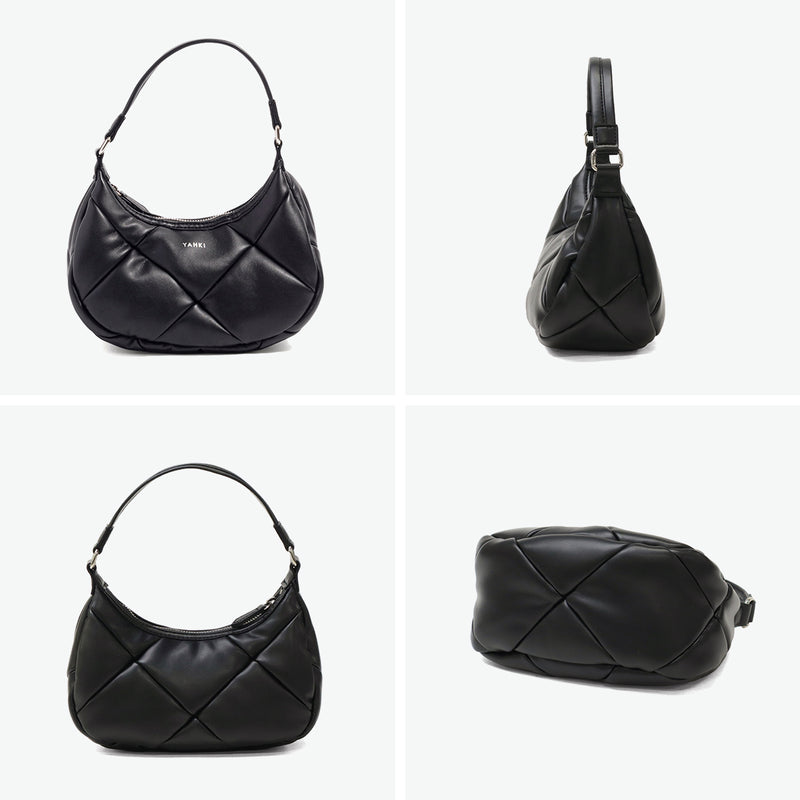 ヤーキ ハンドバッグ レディース 小さめ YAHKI バッグ 軽量 軽い ブランド コンパクト ミニ 上品 大人 おしゃれ かわいい シンプル キルティング ハーフムーン フェイクレザー FAKE LEATHER HAND BAG YH-745