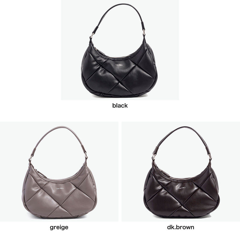 ヤーキ ハンドバッグ レディース 小さめ YAHKI バッグ 軽量 軽い ブランド コンパクト ミニ 上品 大人 おしゃれ かわいい シンプル キルティング ハーフムーン フェイクレザー FAKE LEATHER HAND BAG YH-745