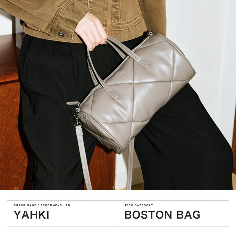 ヤーキ ボストンバッグ レディース かわいい 軽量 キルティング YAHKI バッグ ショルダーバッグ ブランド 小さめ ミニショルダー おしゃれ シンプル ロゴ ロール型 合皮 2WAY FAKE CROSSBODY BAG YH-746