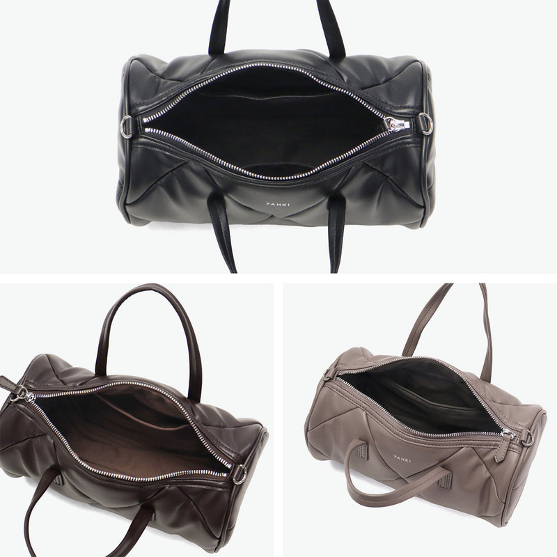 ヤーキ ボストンバッグ レディース かわいい 軽量 キルティング YAHKI バッグ ショルダーバッグ ブランド 小さめ ミニショルダー おしゃれ シンプル ロゴ ロール型 合皮 2WAY FAKE CROSSBODY BAG YH-746