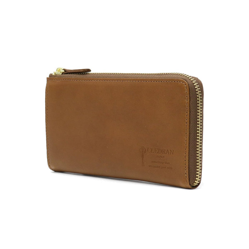 Zip Around Ladies Wallet with External pocket in Genuine Leather Camel / Genuine Leather