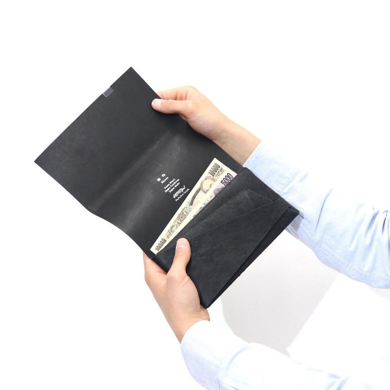 Shosa钱包SHOSA短的钱包尺寸长的钱包和长期的钱包在黑色纸皮皮革折笑-LO1-C-KUROWASHI